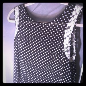 Polka dot and lace chiffon tank
